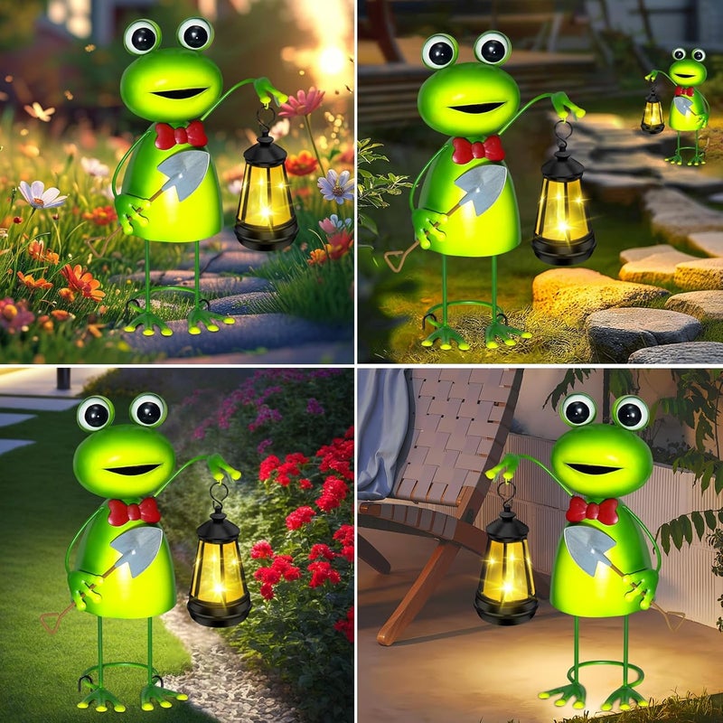 EDOF Solar Garden Lights Frog Statue with Solar Lantern Lights,13.78in Tall Frog Decor Fairy Accessories,Birthday Gifts for Women Mom Grandma,Big Metal Decorative Stakes for Home decor,Patio,Porch,Yard Art - Image 5